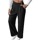 EVALESS Womens Wide Leg Work Pants Straight Elastic High Waisted Double Button Trousers Business Casual Pants with Pockets