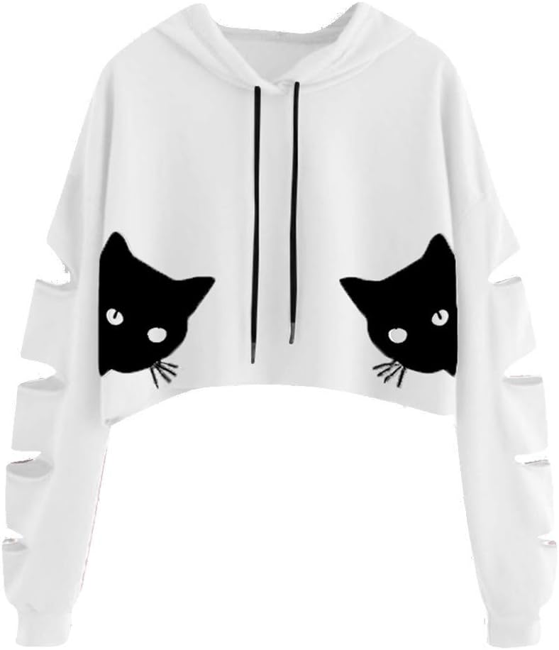 Drfoytg Women Fashion Sweatshirt Moose Print Long Sleeve Crop Top Teens