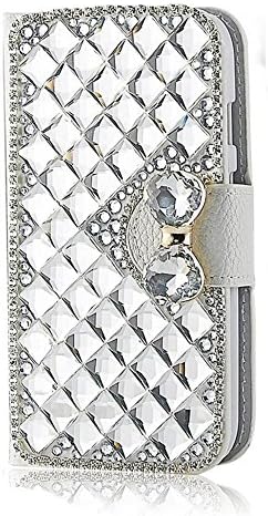 Galaxy Grand Prime Case, Luxury Bling Diamond Bowknot Silver Crystal White Wallet Leather Case Cover For Samsung Galaxy Grand Prime (G530 G530H G530F G530M G530T G530AZ S920C)