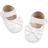 Meckior Newborn Baby Girls Dress Shoes Infant Bowknot Soft Sole Mary Jane Moccasins Baptism Christening Crib Shoes Wedding Princess Flats