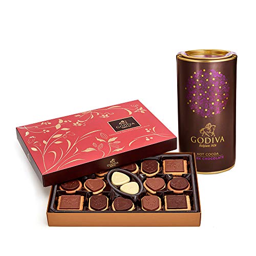 Godiva Chocolatier Milk Chocolate Hot Cocoa & Assorted Chocolate Biscuit Gift Set, Chocolate Drinks, Chocolate Cookies, 22.6 Ounce