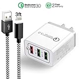 Quick Charge 3.0, Fast Wall Charger 3 Ports Tablet iPad Phone Charger Adapter Quick Charging Qualcomm Quick Charge 3.0 Travel Plug for iPhone X/8/8+/7P/7 Samsung S9/S8/S7/Edge/Note Wireless Charger