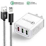 Quick Charge 3.0, Lightning Cable, Fast Wall Charger 3 Ports Tablet iPad  Phone Charger Adapter Qualcomm Quick Charging 3.0 Travel Plug For iPhone  X/8/8+/7P Samsung S9/S8/S7/Edge/Note Wireless Charger 