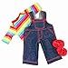 THE QUEEN'S TREASURES 15 Inch Doll Clothes Designed for Use with Bitty Baby Dolls, St of Two Rainbow Overall Skirt & Pants, 2 Shirt and 2 Pair Shoes. Compatible with American Girls' Bitty Baby Twins