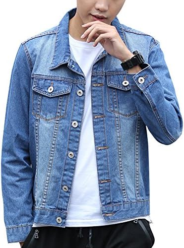 ALiberSoul Men's Solid Color Slim Fit Denim Jacket Unlined Jean Coat (US L, Blue)