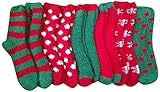 excell Womens Fuzzy Socks Crew Socks, Warm Butter Soft, 12 Pair Pack, Christmas, 9-11