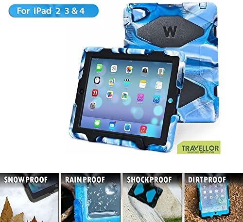 iPad Cases,iPad 2 Case,iPad 3 Case,iPad 4 Case,TRAVELLOR&reg [Heavy Duty] Three Layer Armor Defender And Full Body Protective Cover With Kickstand And Screen Protector for iPad 2/3/4 - Navy/Black