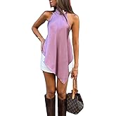 Women Satin Halter Tank Top Sexy Sleeveless High Neck Backless Silk Crop Cami Shirt Y2K Open Back Going Out Vest