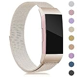 Find-MyWay Replacement Compatible with Charge 3 Bands/Charge 3 SE Metal Bands Wristband Accessory Magnetic Breathable Sport Bracelet Strap Small & Large for Women Men Silver Rose Gold 10 Colors