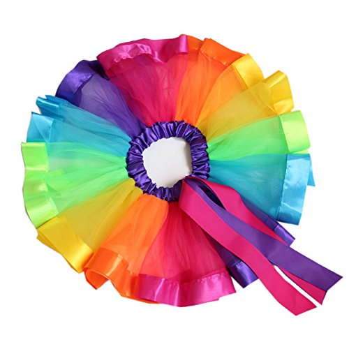 Layered Rainbow Tutu Skirt Costumes Set with Hair Bows Clips and Satin Sash for Girls Birthday Party Dress up