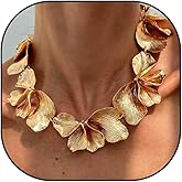 CXENSJH Chunky Gold Flower Necklace for Women Irregular Geometric Gold Flower Petal Statement Necklace Party Prom Jewelry