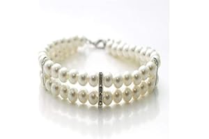 Dogs Kingdom Dog Cat Luxury 2 Row Pearls Necklace Collar with Crystal Rhinestone Charm for Small Dog Girl Puppy Fancy Princess Wedding Pearl Collar,White,M:10-12" Neck