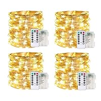 BHCLIGHT Fairy Lights with Remote 33 Feet 100 LED Battery Operated String Lights, Silver Wire Led String Lights for Bedroom Indoor Outdoor Warm White (4 Pack)