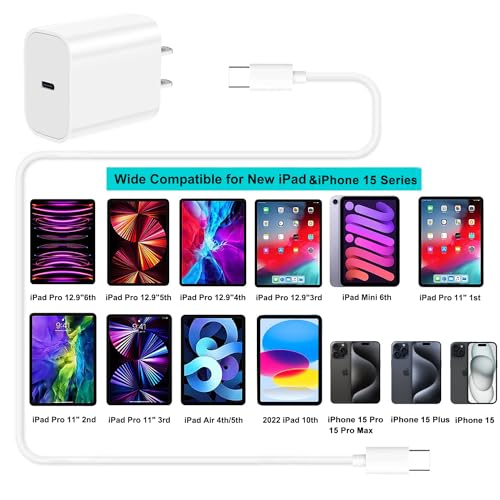 iPhone 15 Charger,iPad Pro Charger,20W USB C Fast Charger with 10FT