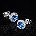Birthstone Stud Earrings, Copper Plated Cubic Zirconia Earrings for Women Blue Topaz/December Herinos