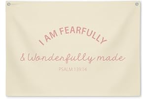 BONETAT I Am Fearfully And Wonderfully Made”Linen Banner, Bible Quotes Christian Wall Decor For Nursery & Kids Playroom, Bible Verse Wall Art For Baby Boy Or Girl Room, Scripture Room Decor Pink-b08