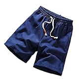 Hzcx fashion men's linen straight shorts elastic waist pants beach shorts
