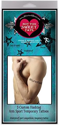Not Too SweetTats Personalized Sports Hashtag Arm Temporary Tattoo Pack - Three Tattoos Per Pack