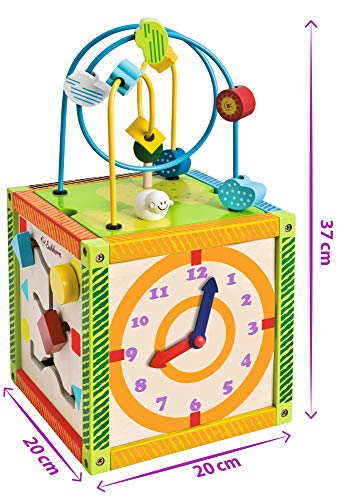 Eichhorn 100002235 buntes Spielcenter, Motorikwürfel mit Motorikschleife, Uhr, Motorikspiel, Drehspiel und 5 Steckbausteine, für Kinder ab 1 Jahr, Größe: 20x20x36 cm – Bild 8