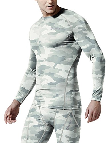 TSLA Men's Thermal Wintergear Compression Baselayer Long Sleeve Top, Wintergear Core(r34) - Camo Light Grey, Small