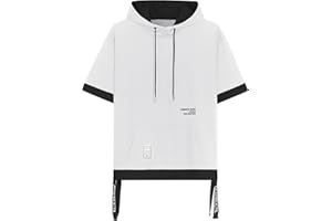 Covisoty Mens Short Sleeve Hoodie Soft Cotton Color Block Moisture Wicking Big Pocket Hip Hop T-Shirt Hoodie Sports