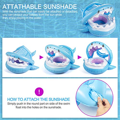 PALADOU Baby Swimming Pool Float with Canopy for Kids Aged 9-36 Months Fun on The Water, Baby Swim Floaties Shark Ring Boat Floating