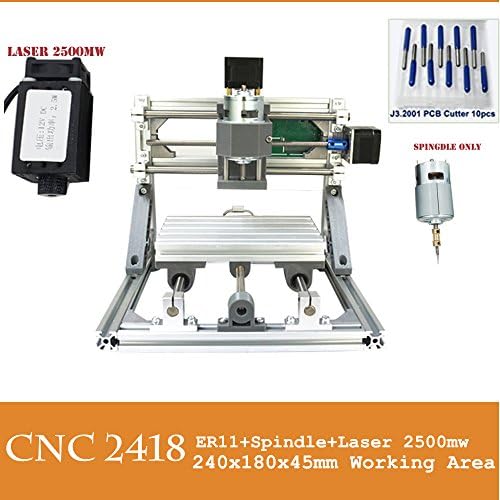 Purewords Mini Diy CNC2418 +2500 mw Laser GRBL control, 3Axis pcb pvb Milling machine, Wood Router Engraver CNC 2418
