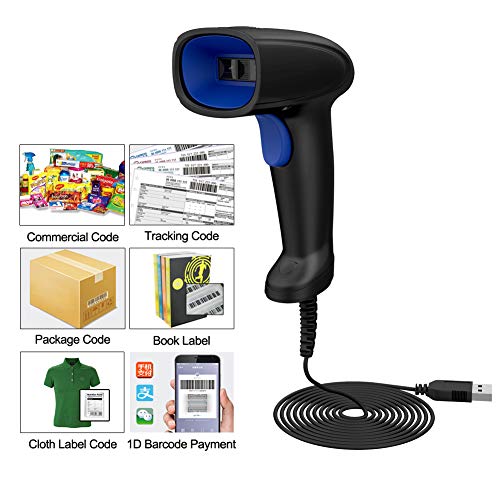 1D USB Barcode ScannerÂ with StandÂ Fast ScanningÂ Wired HandheldÂ Bar Code Reader for 1D UPC PDF Book Quickbooks Library Label (Black)