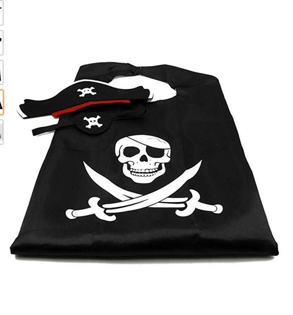 RioRand Cartoon Pirate Dress Up Satin Cape Cosplay Birthday Party Kids Costume 3pcs Black