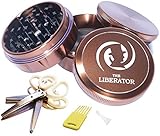 The Liberator Set - 4 piece 2.5 inch Large Herb Grinder with kief pollen catcher for herb tobacco and spices Mini Multi-Blade Herb Scissors for fresh herbs with a Cleaner and a Scrapper in a Gift Boxs
