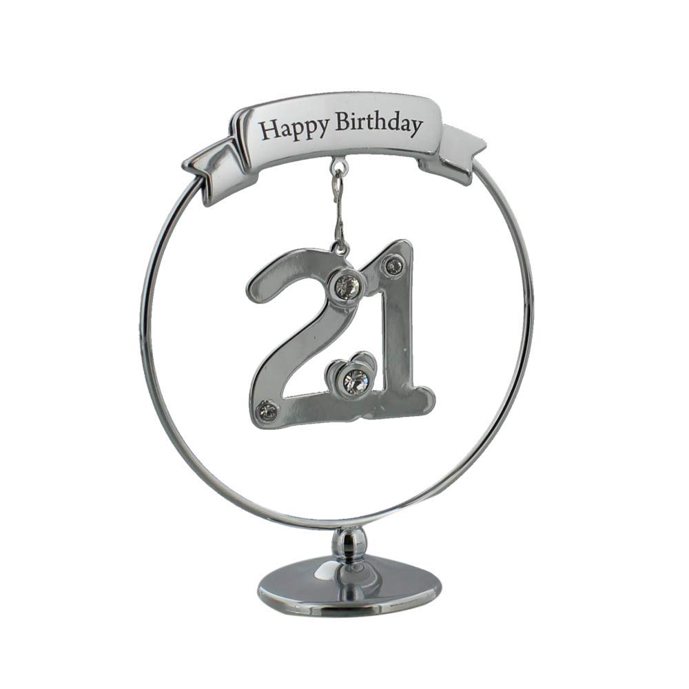 Crystocraft Happy 21st Birthday Cake Topper / Gift With Number & Swarovski Crystals