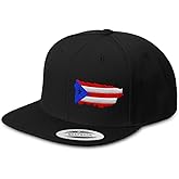 Snapback Hat for Men Flat Bill Left Side Panel Hats Puerto Rico Map Flag Embroidery Embroidered Flat Bill Hat Acrylic