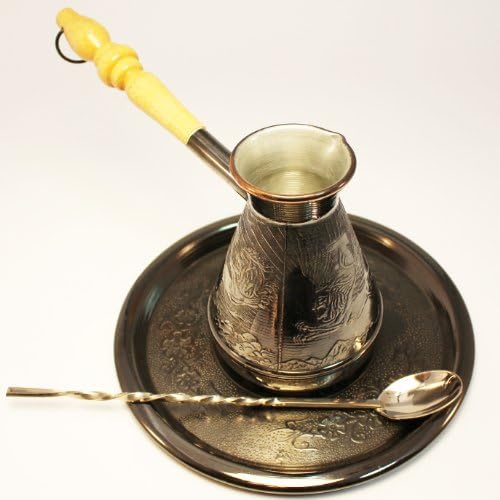 Turkish Coffee Pot Set "Winged Lion" Volume 10 Oz - 300 ML (Ibrik, Briki, Cezve, Turka)