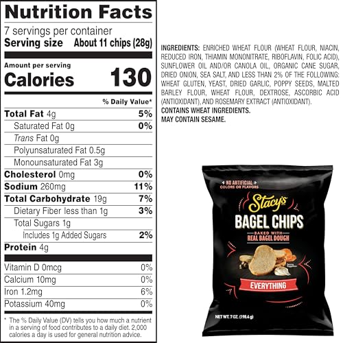 STACY’S BAGEL CHIPS, EVERYTHING, NO ARTIFICIAL COLORS OR FLAVORS, 7 OZ BAG