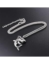 U7 - Collar con colgante de tiburón, pez y delfín para hombre o niño con cadena de plata de ley 925 chapada en acero inoxidable, oro, negro