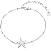 Cuoka Starfish Bracelet 925 Sterling Silver with White Fire Opal Chain Bracelets Ocean Jewelry Birthday For Women