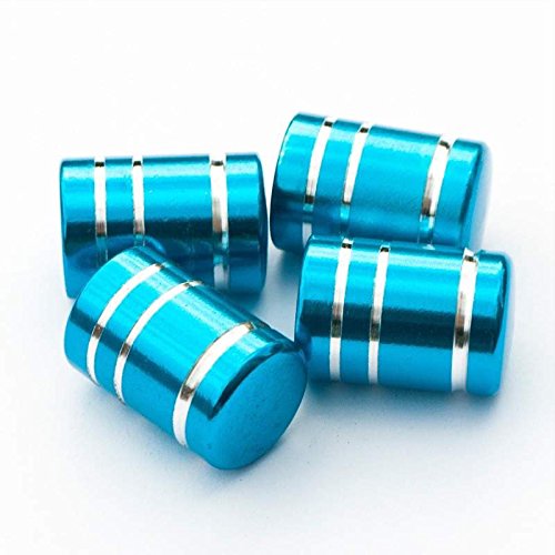 Tire Stem Valve Caps Cover Round Shape (Set of 4pcs) Aluminum with Gasket Rubber Rings Universal fit for All cars and Bike (Sky Blue)