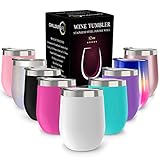 Stainless Steel Stemless Wine Glass Tumbler | Double Wall Vacuum Insulated Travel Tumbler Cup for Coffee, Wine, Cocktails, Ice Cream | Sweat Free, Unbreakable, BPA Free, Powder Coated (White, 12 oz)