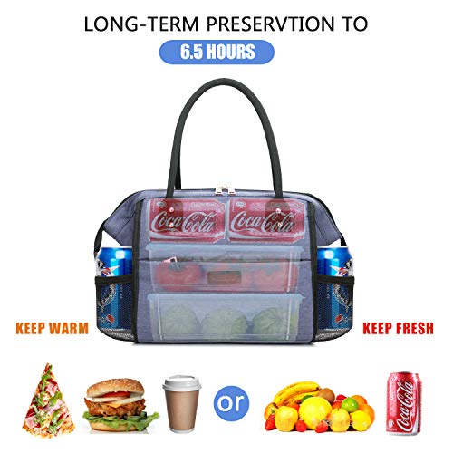 Oxford Lunch Bag Insulated Wide-Open Large Tote USB Charge Port Durable Organizer for Women Men Adult College Work Picnic Hiking Beach Fishing Reusable Cooler Bags Ladies Container (Blue)