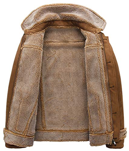 Chouyatou Men S Winter Warm Dual Fur Collar Sherpa Lined Suede