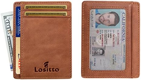 RFID Front Pocket Wallet Minimalist Wallet Slim Wallet Top Grain Genuine Leather (Texas Brown-Crazy Horse Leather)