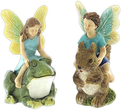 Bundle of 2 Marshall Home Mini Fairy Figurines (Fairies Racing a Frog &amp; Squirrel)