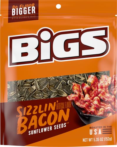 BIGS SIZZLIN’ BACON SUNFLOWER SEEDS, KETO FRIENDLY SNACK, LOW CARB LIFESTYLE, 5.35 OZ BAG