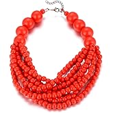 COLORFUL BLING Boho African Wooden Beaded Strands Necklace Ethnic Layered Chunky Collar Choker Wood Necklace for Women Hip Hop Statement Jewelry