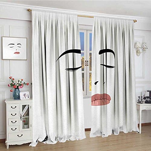 smallbeefly Eyelash Waterproof Curtain Widened Youth and Beauty Theme Abstract Attractive Woman Portrait with Closed Eyes Lengthened Decor Curtains by 120"x108" Black White Blush