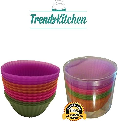 Trendykitchen Silicone Premium Baking Cups 12 Pack Reusable Silicone Cupcake Liners with Container