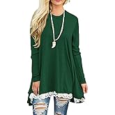 Afibi Women Lace Long Sleeve A-line Swing T-Shirt Loose Tunic Top Blouse