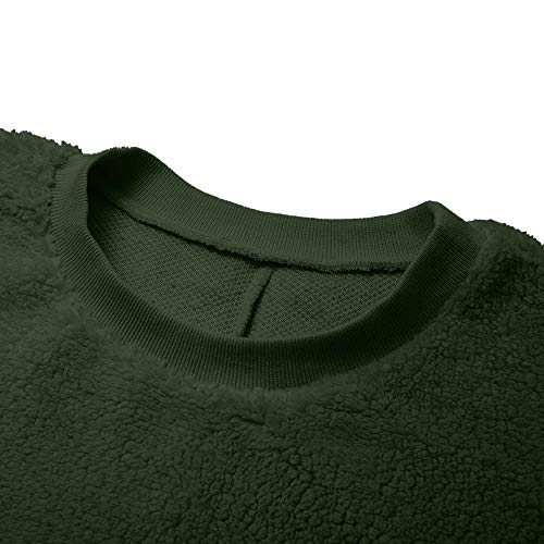 Clearance Sale! Pervobs Women Plush Sweater Imitation Lambskin Round Neck Solid Long Sleeve Sweater Pullover Blouse Top(14, ArmyGreen)