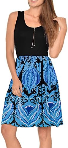 Poulax Women Casual Sleeveless Striped Print Swing Mini T Shirt Tank Dress