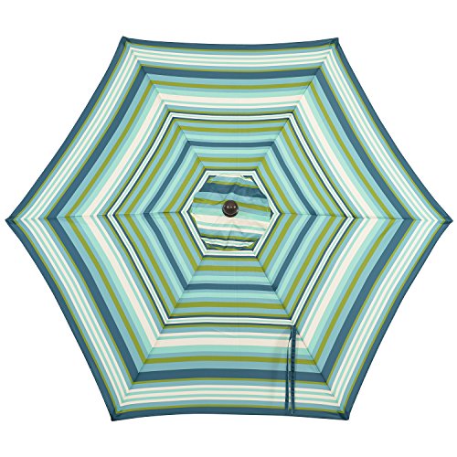 LCH 9Ft Patio Outdoor Umbrella Backyard Garden Market 1.5" Aluminum Pole 8 Ribs Umbrella with Push Button Tilt and Crank (Stripe Green)